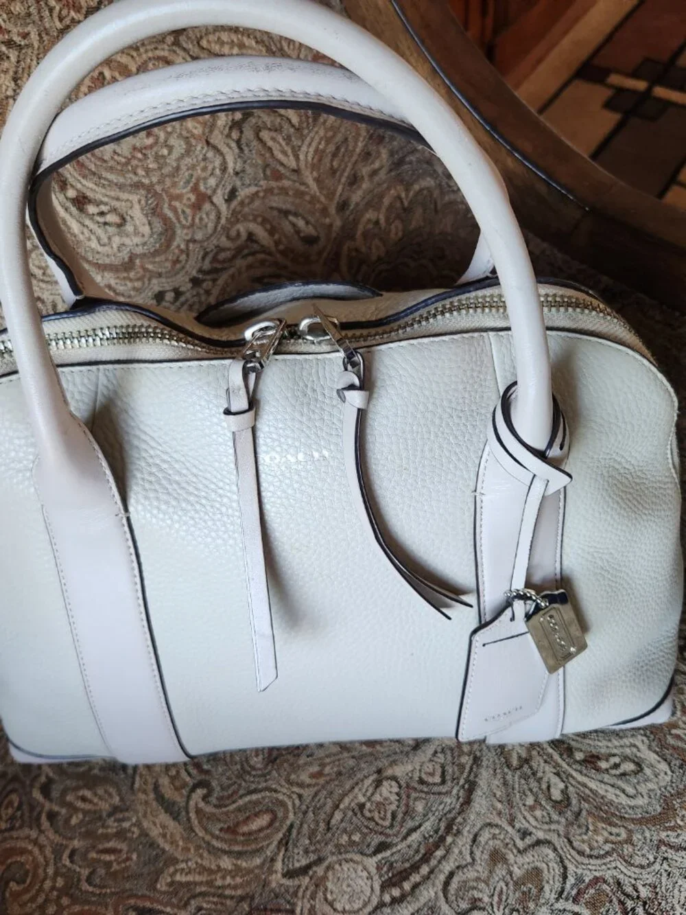 Coach pebble leather large Bleecker Preston satchel Beige Buffalo no strap