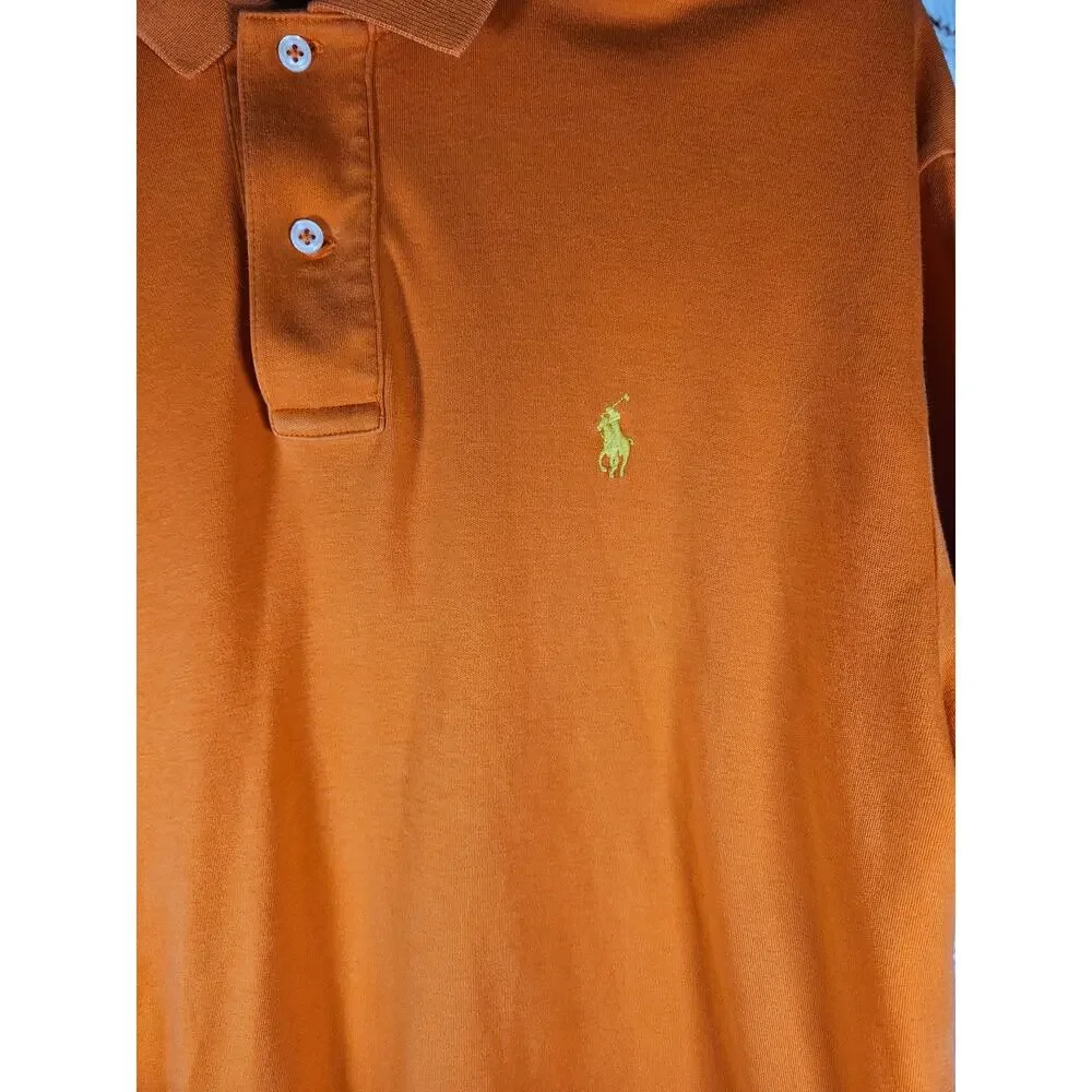 Ralph Lauren Polo Mens Shirt Orange‎ Short Sleeve Yellow Logo Sz Medium
