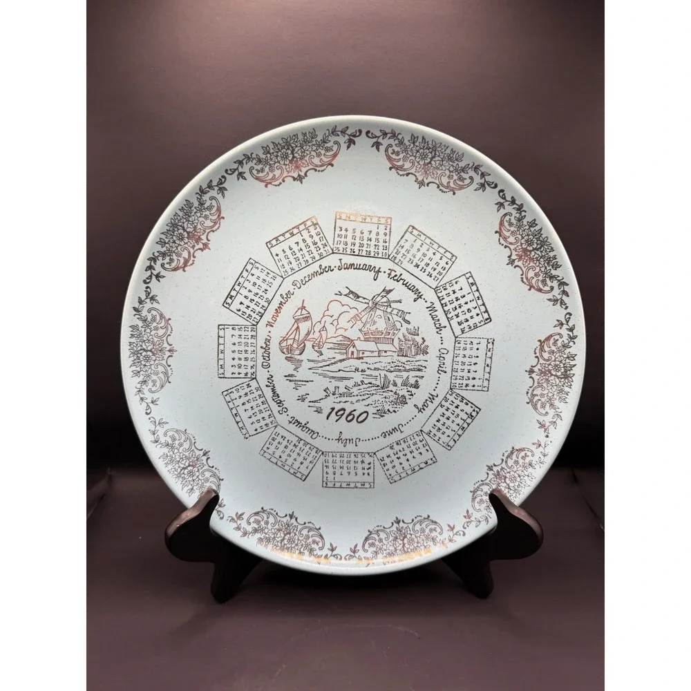 Vintage 1960 Taylor Smith Taylor Calendar Plate Pebbleford Turquoise 10