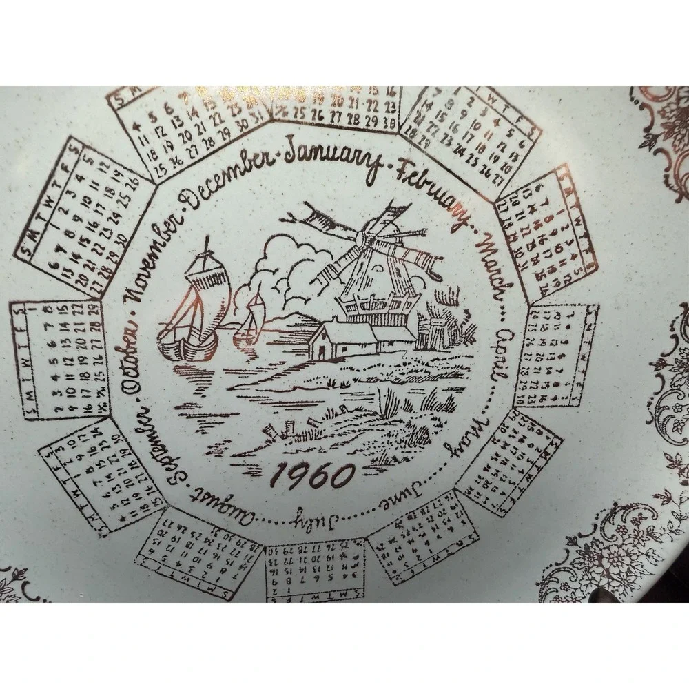 Vintage 1960 Taylor Smith Taylor Calendar Plate Pebbleford Turquoise 10