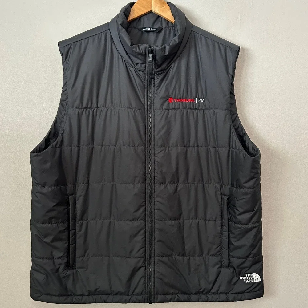 The North Face Puffer Vest Mens XXL Black Down Insulated Quilted Tanium PM Logo
