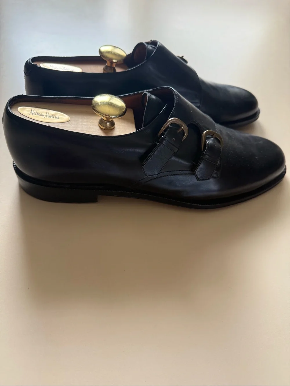 Salvatore Ferragamo Black Double Monk Strap Leather Shoes