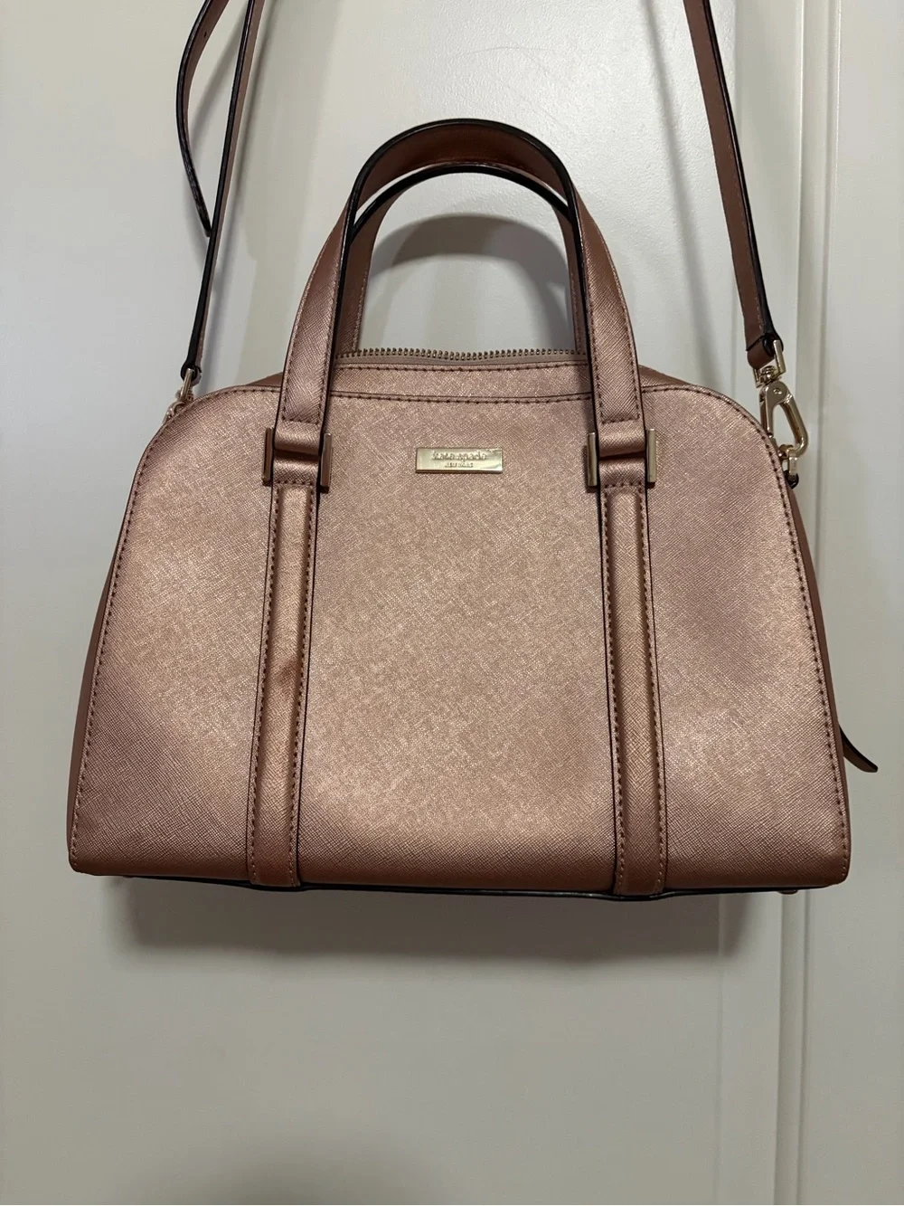 kate spade NY Small Felix Newberry Lane Metallic Rose Gold Crossbody Satchel