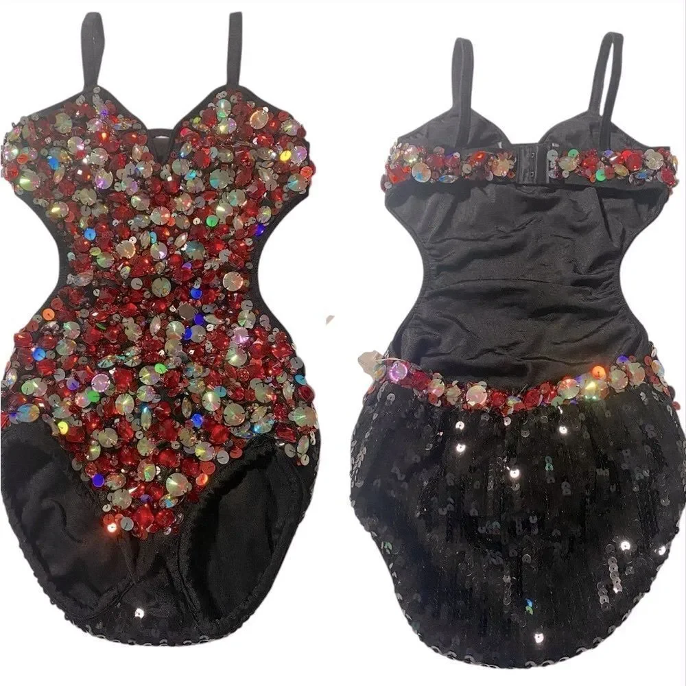 Glamour competition solo dance costume black red jazz broadway LC large NWT