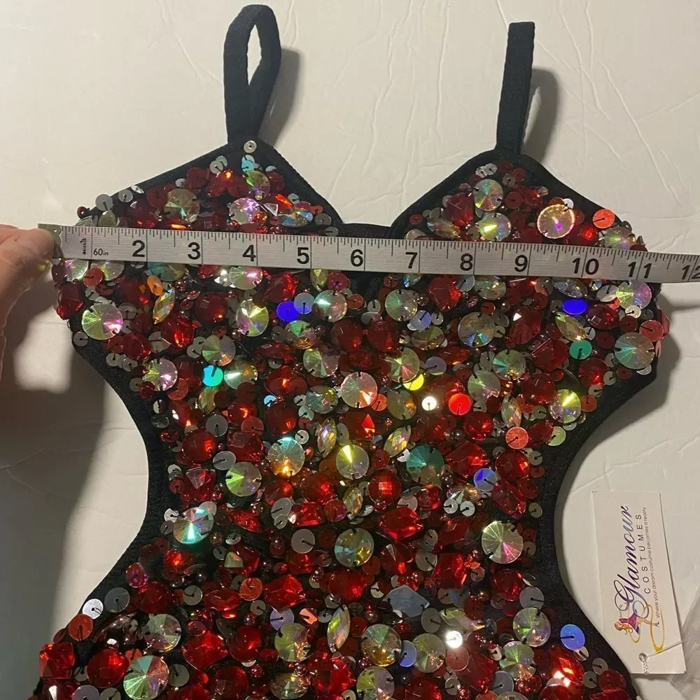 Glamour competition solo dance costume black red jazz broadway LC large NWT