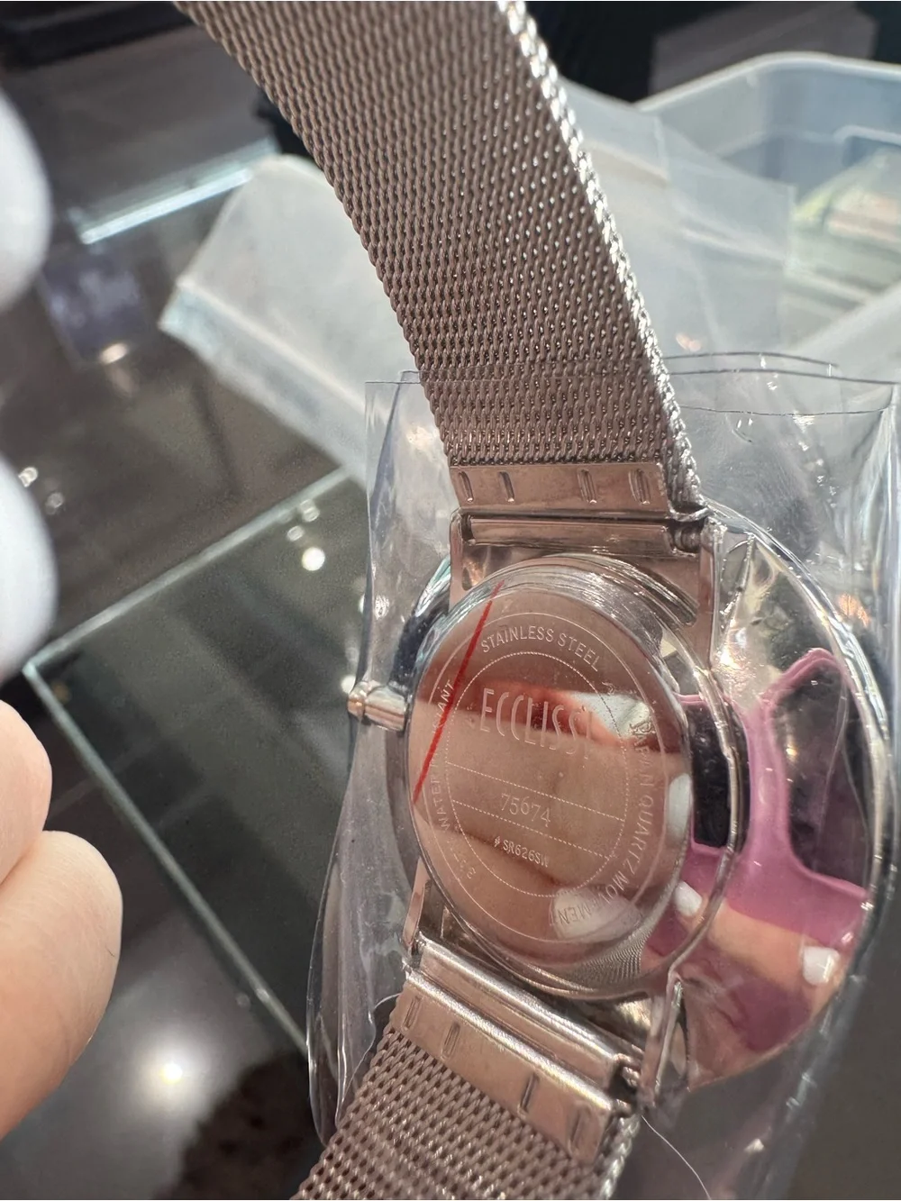 Ecclissi Facet Minimalist Stainless Steel Mesh Watch with Striped Dial