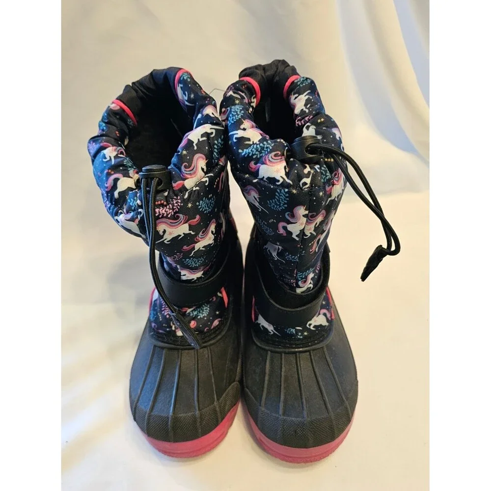 Girls' Unicorn Print Snow Boots - Black & Pink
