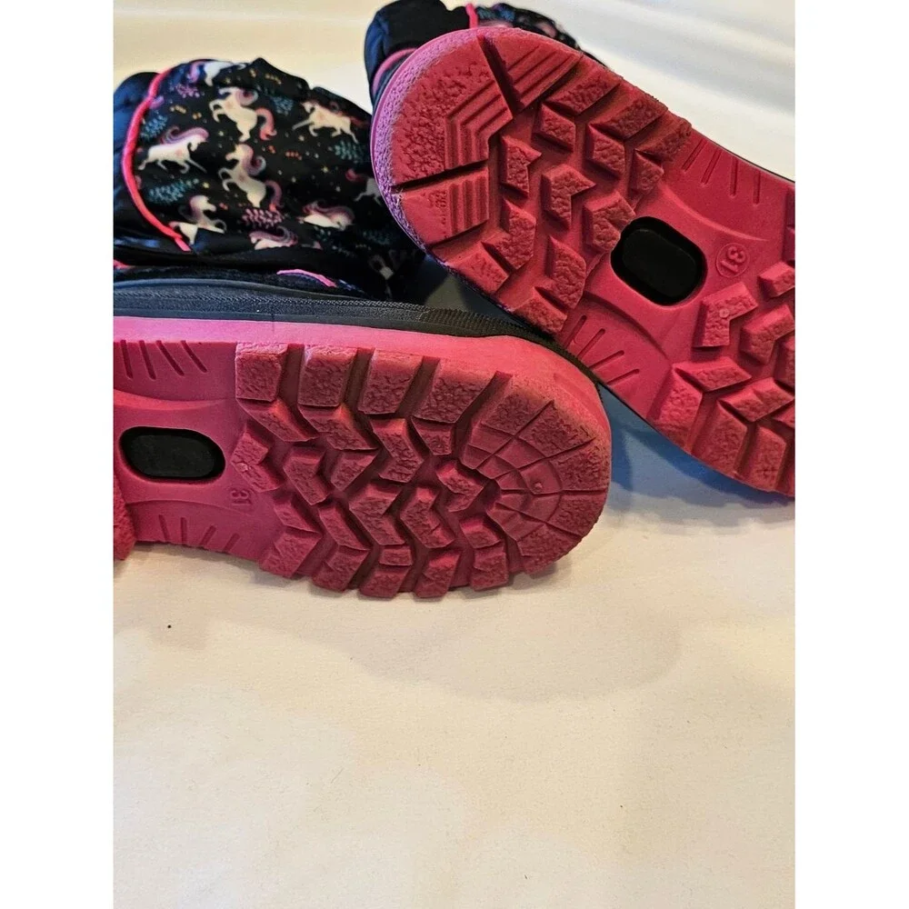 Girls' Unicorn Print Snow Boots - Black & Pink