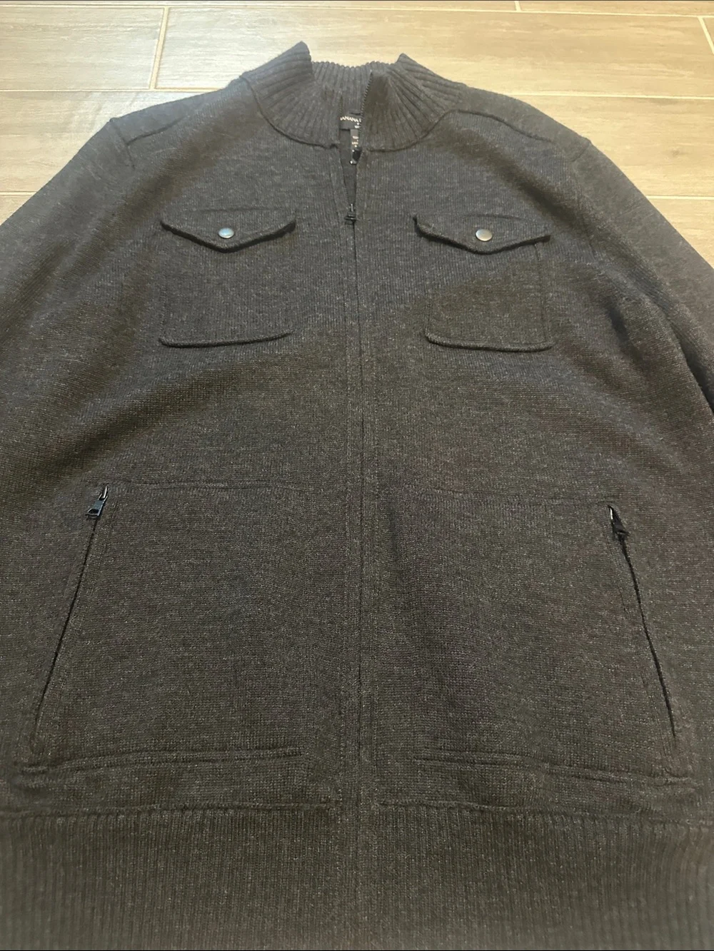 Banana Republic Men's Black Zip-Up Knit Sweater Jacket with Stand Collar
