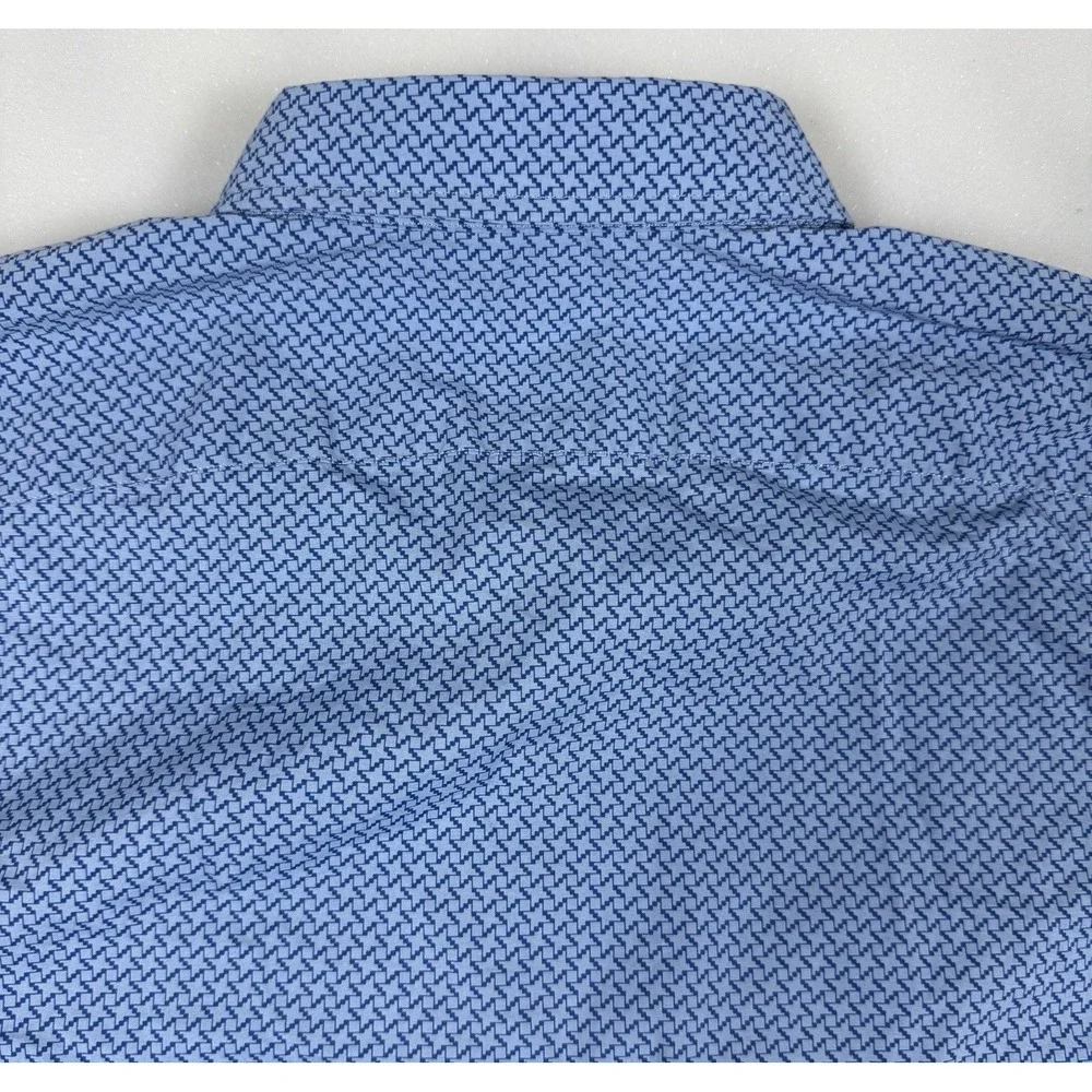 Banana Republic Men M Blue Geometric Print Tech Stretch Slim Flex Fit Shirt