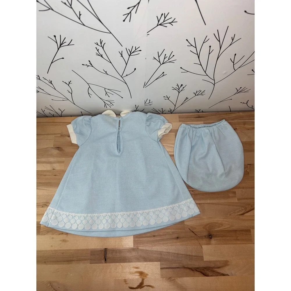Vintage Carters Baby Girls‎ Blue Striped Lace Dress and Bloomers Set 24 Months