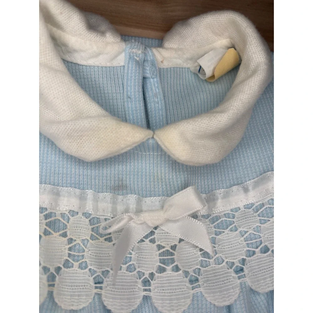 Vintage Carters Baby Girls‎ Blue Striped Lace Dress and Bloomers Set 24 Months