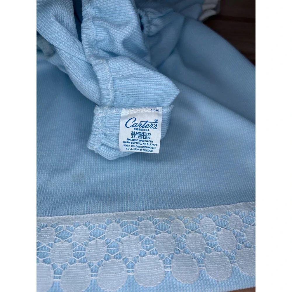 Vintage Carters Baby Girls‎ Blue Striped Lace Dress and Bloomers Set 24 Months