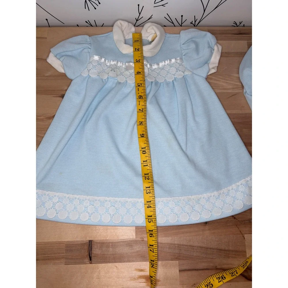 Vintage Carters Baby Girls‎ Blue Striped Lace Dress and Bloomers Set 24 Months