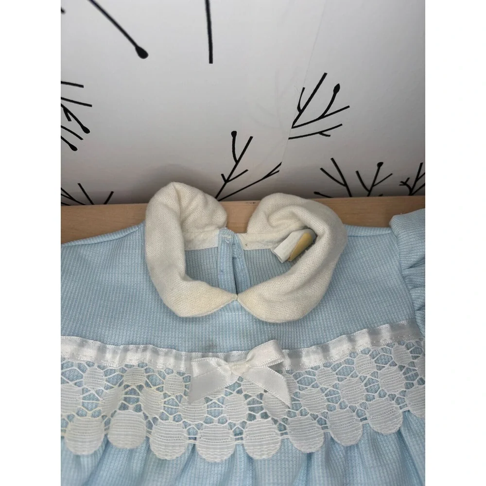 Vintage Carters Baby Girls‎ Blue Striped Lace Dress and Bloomers Set 24 Months