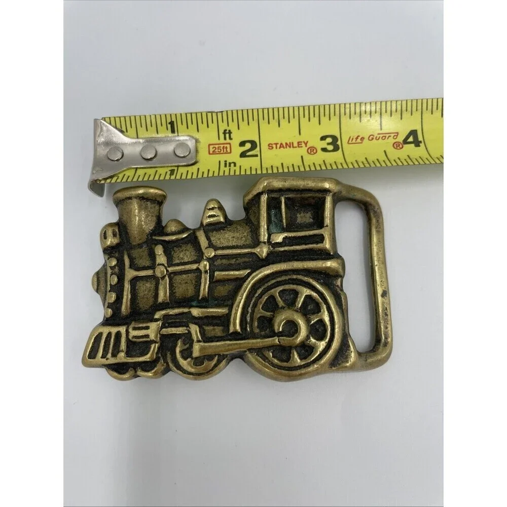 VINTAGE SOLID BRASS BELT BUCKLE LOCOMOTIVE Train Country Core
