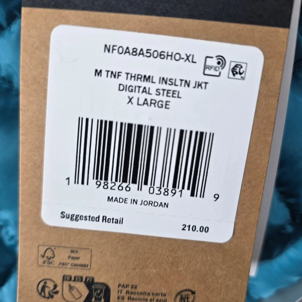 The North Face Thermal Insulation Jacket Men XL Digital Steel Blue NF0A8A50 $210