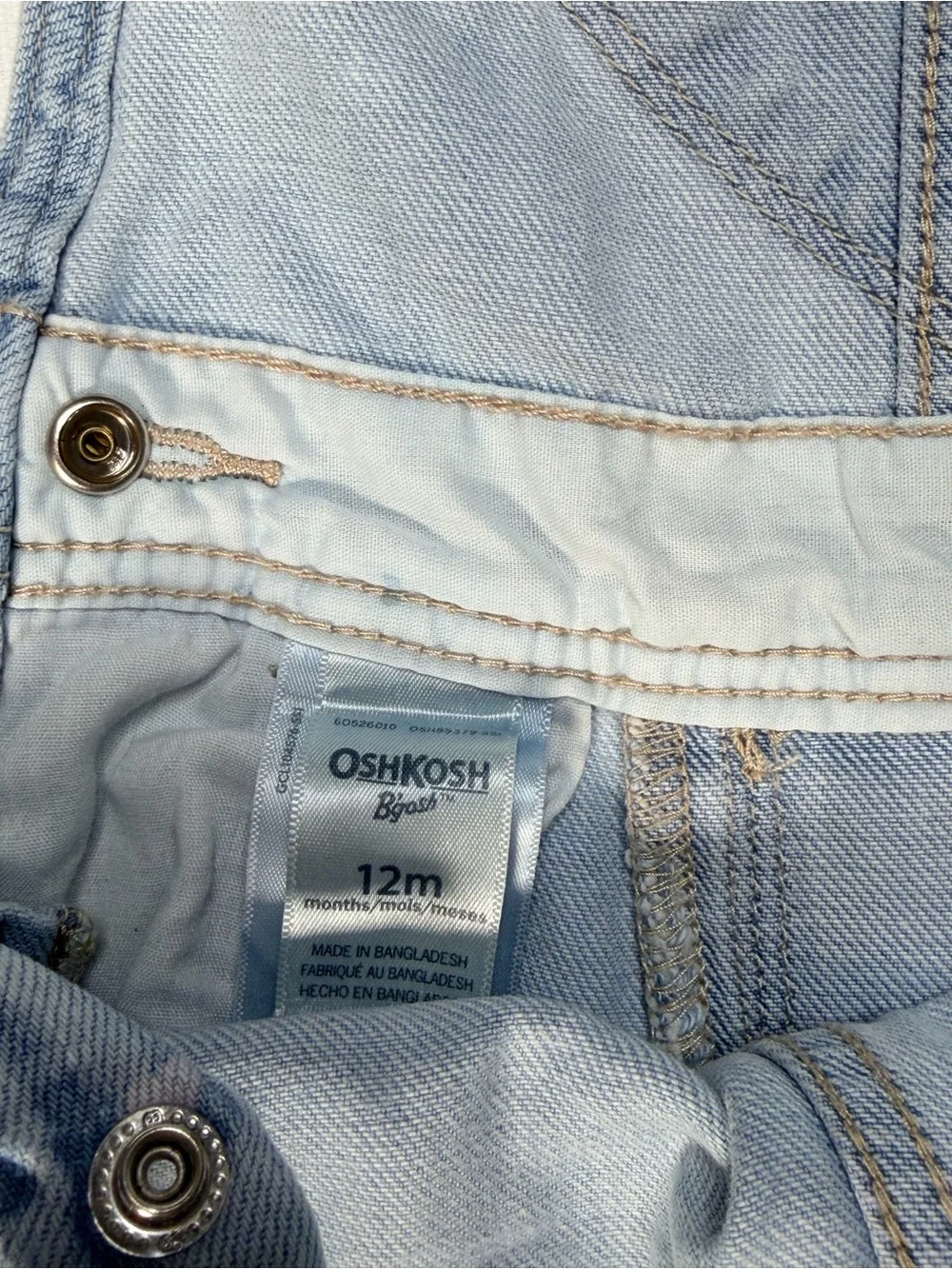 OshKosh B’gosh Baby Girls 12M Denim Overalls Heart Pocket Pink Hearts Bib