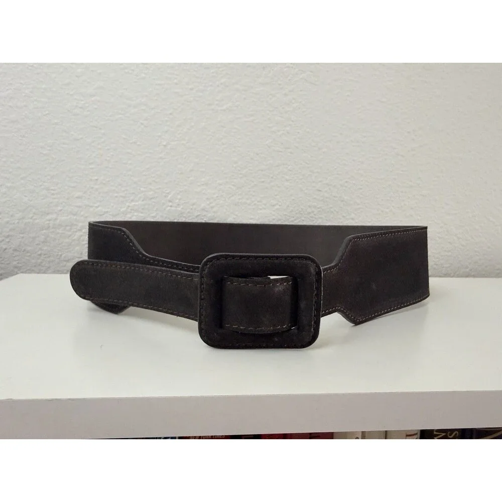 Banana Republic Womens Wide Leather Belt Size M Brown Suede Made in Italy