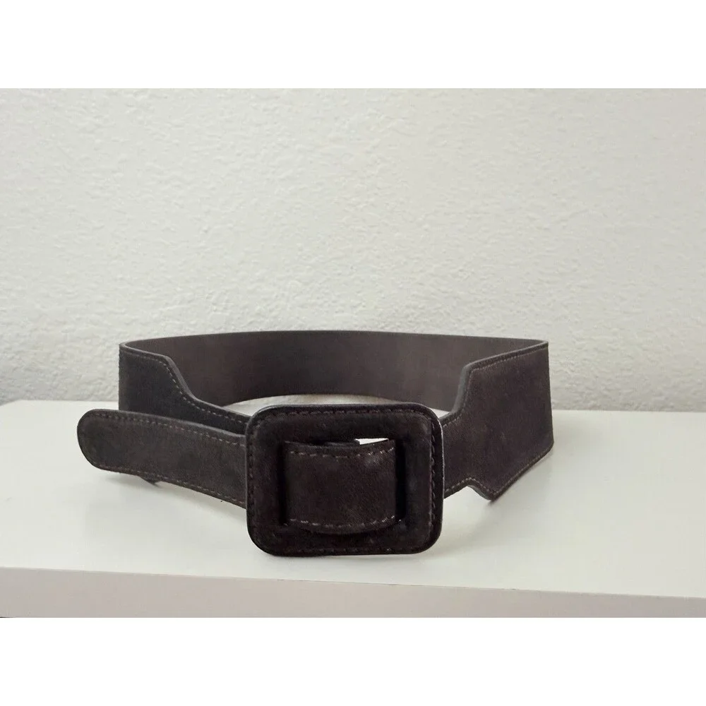 Banana Republic Womens Wide Leather Belt Size M Brown Suede Made in Italy