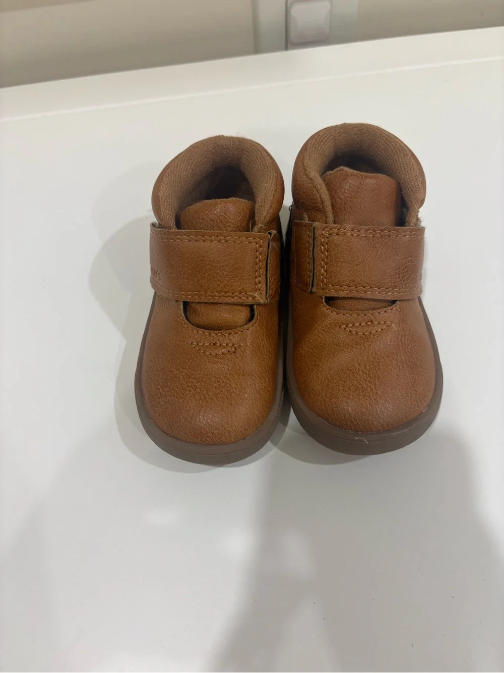 Carter's Tan Brown Leather Hook-and-Loop Baby Walkers
