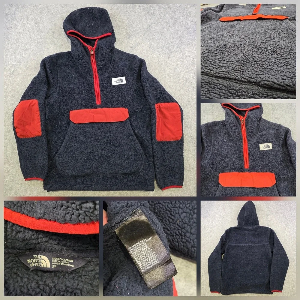 The North Face Campshire Hoodie Mens Small Blue Sherpa Fleece 1/4‎ Zip Pullover