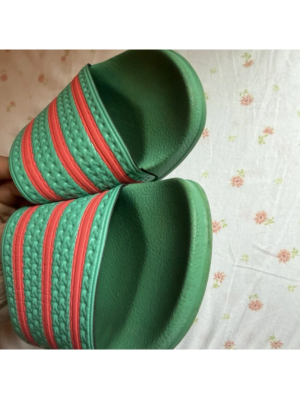 Adidas Adilette Slides Sandals Men’s 8 Hi Res Green Red ART GY3735 Made In Italy