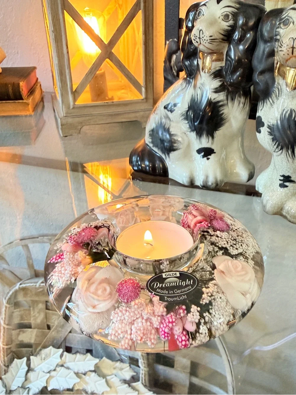 Gilde Dreamlight Glass Candle Holder with Flowers 