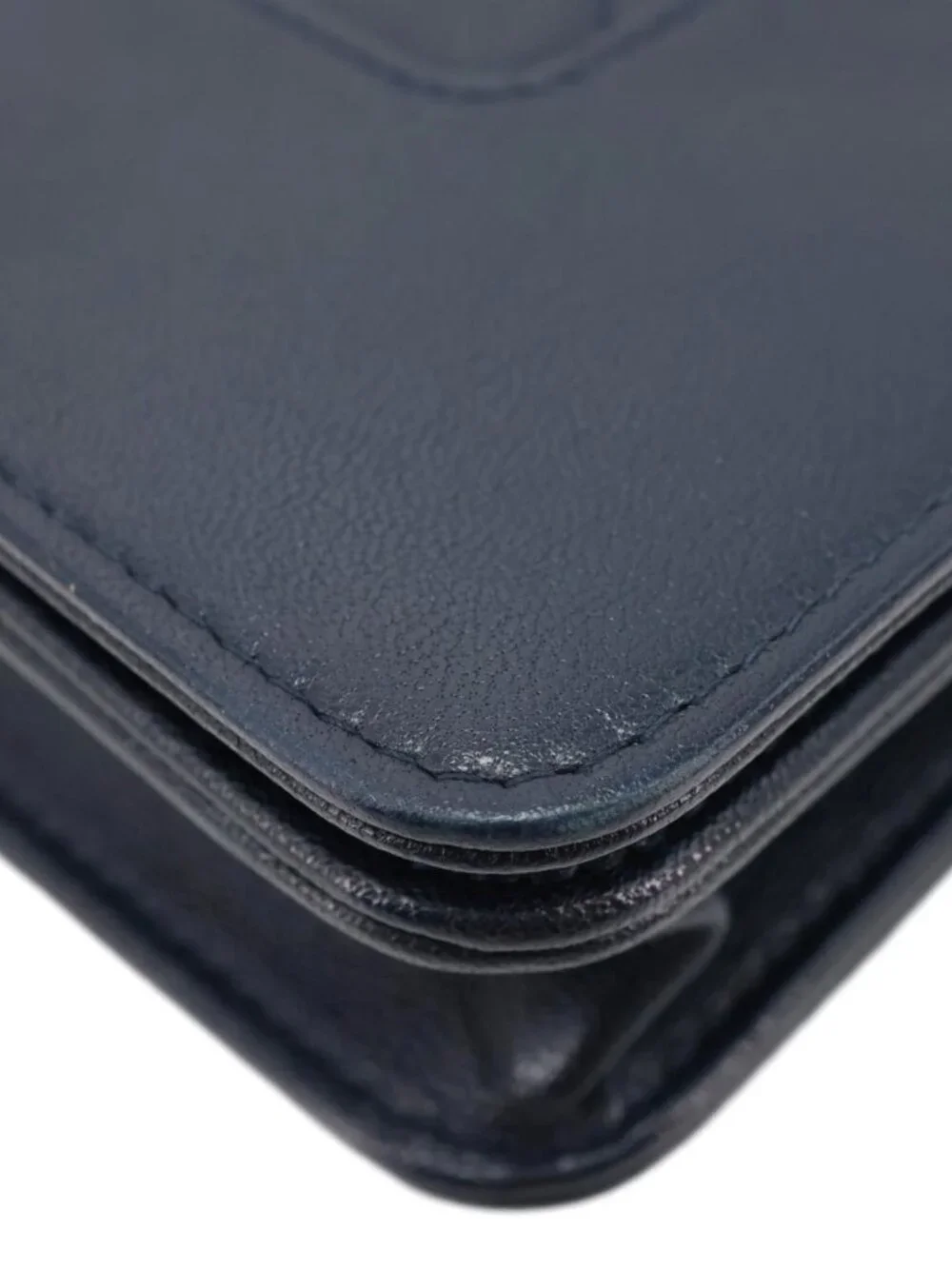 Chanel  Mademoiselle Vintage Flap Quilted Leather Wallet On Chain Navy Blue