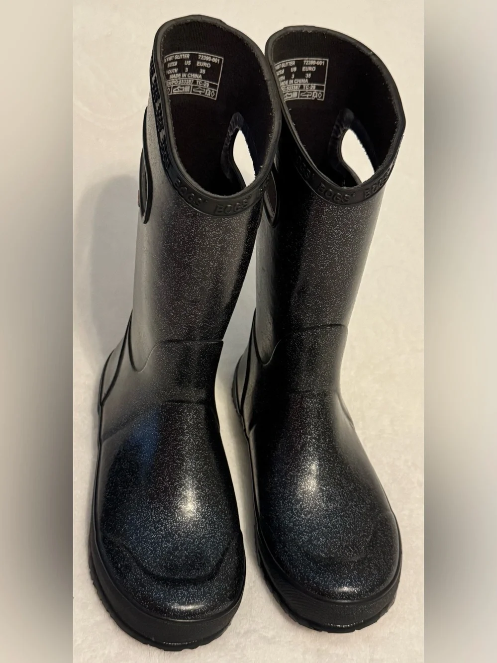 BOGS Kids Black Subtle Glitter Waterproof Rain Boots Youth Size 3