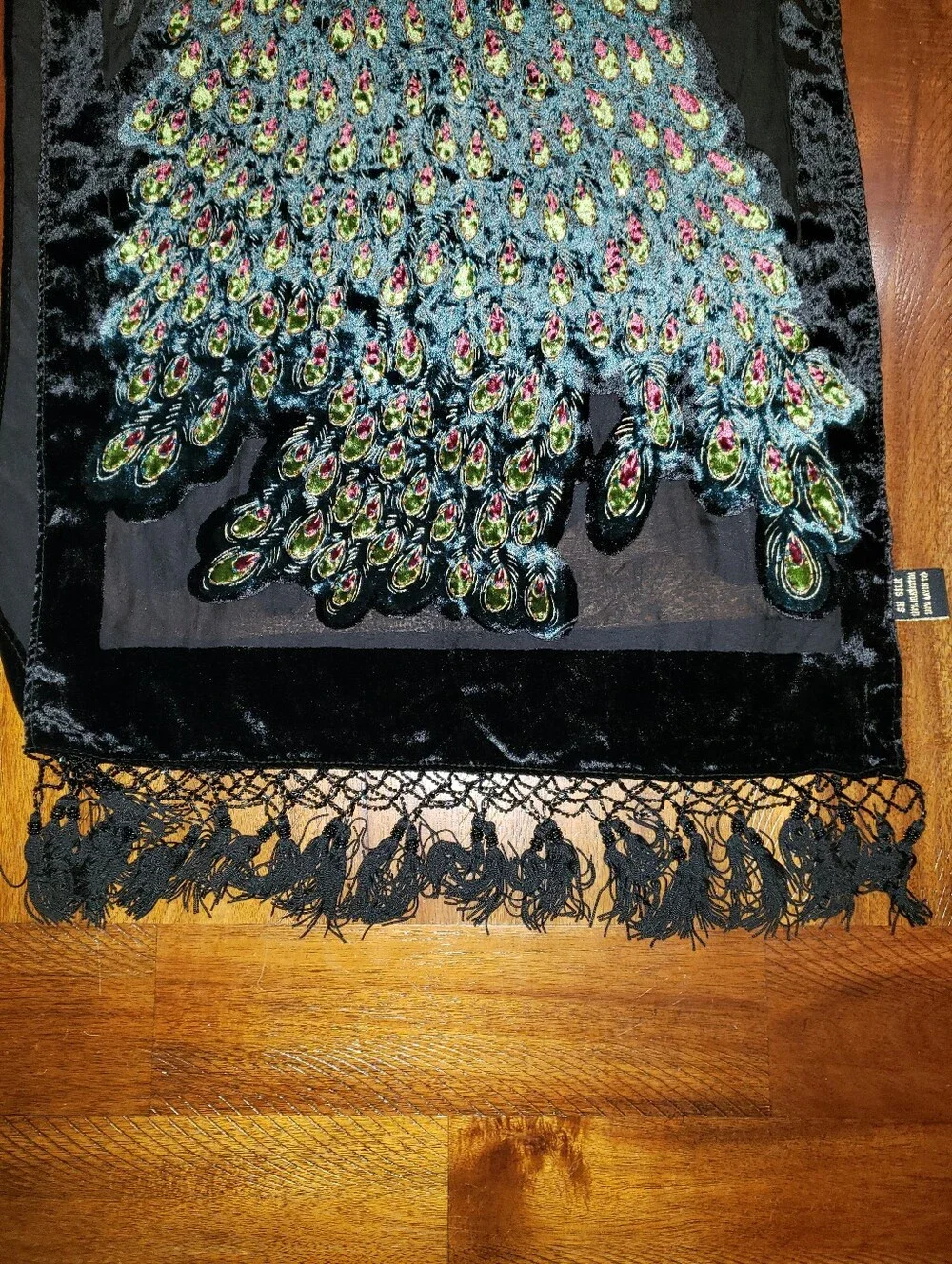 Embroidered Peacock Scarf/Shawl
