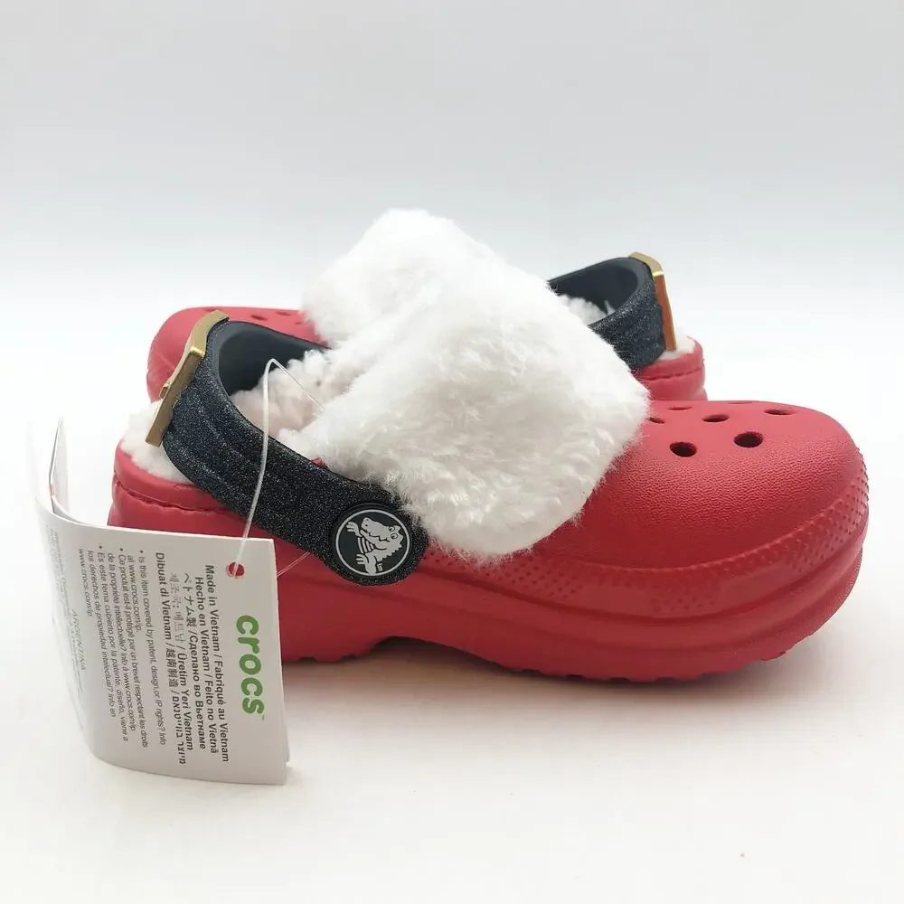 Crocs Little Kids Santa Classic Clogs Size C 8 Festive Red White Black NWT