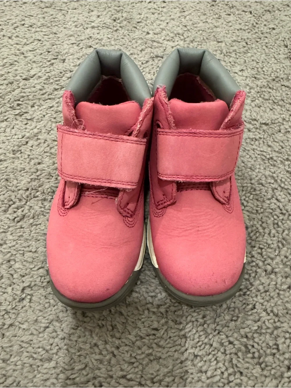 Timberland Kids Pink and Gray Hook-and-Loop High-Top Boots