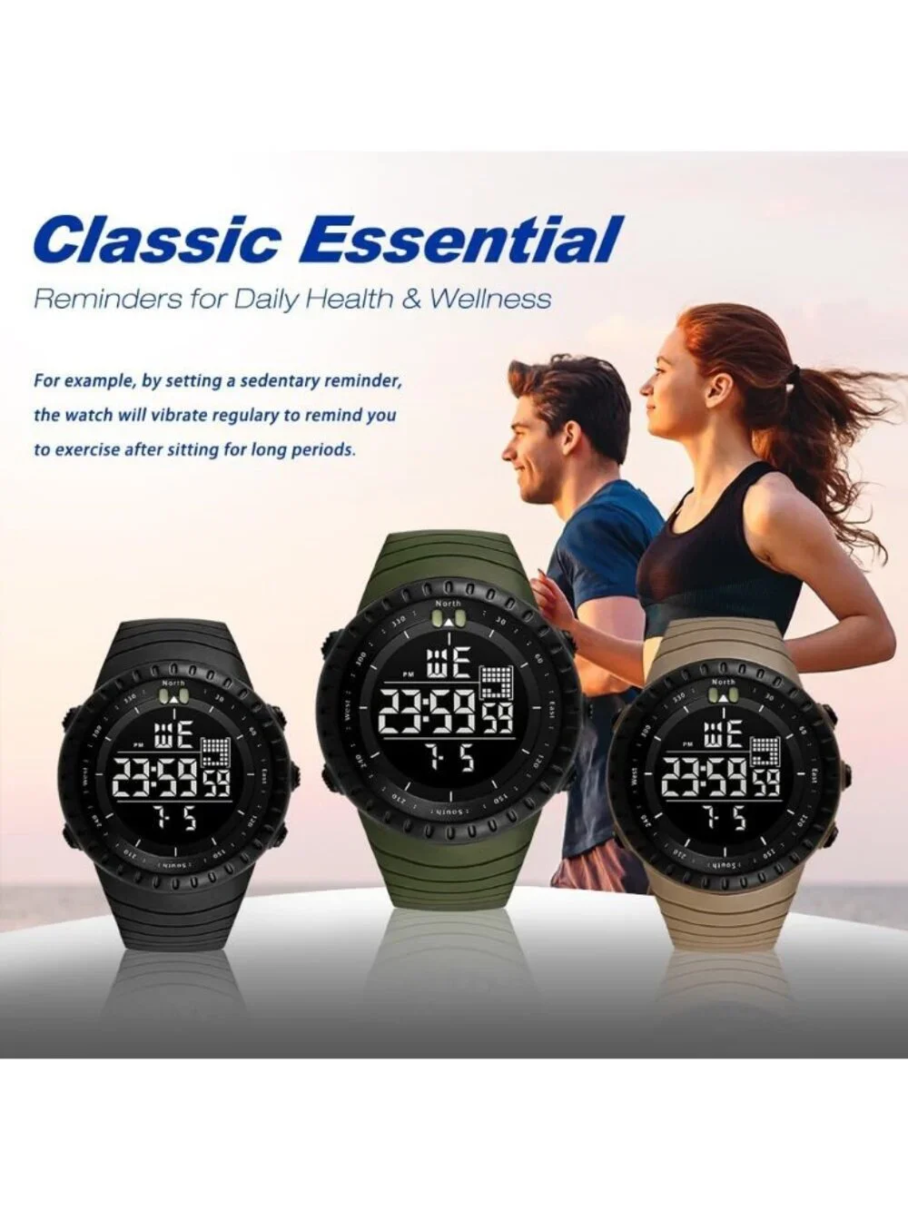Men's Dark Blue Analog Quartz Sports Outdoor Waterproof Military Digital Watch