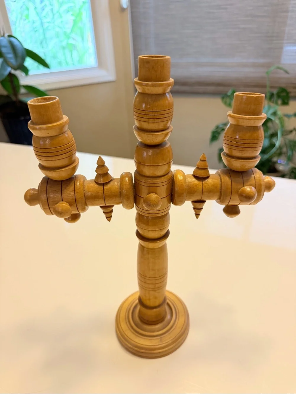 Vintage 1980s Ukrainian Hand Carved Wooden Candle Holder Folk Art 11