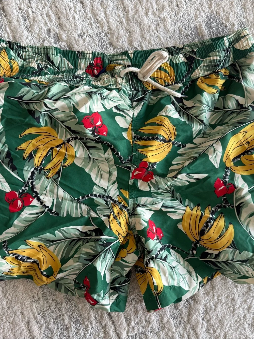 Ralph Lauren Green Tropical Banana Print Drawstring Swim Trunks