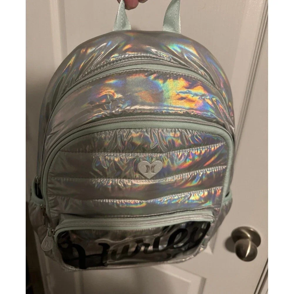 NEW Hurley Iridescent Backpack Back Pack to School Book Bag Clear Pencil Pocket