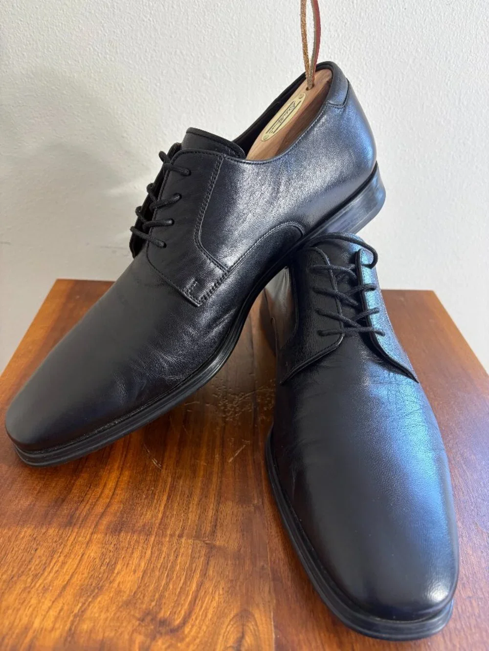 Magnanni Black Leather Plain Toe Derby Dress Shoes Size 10.5