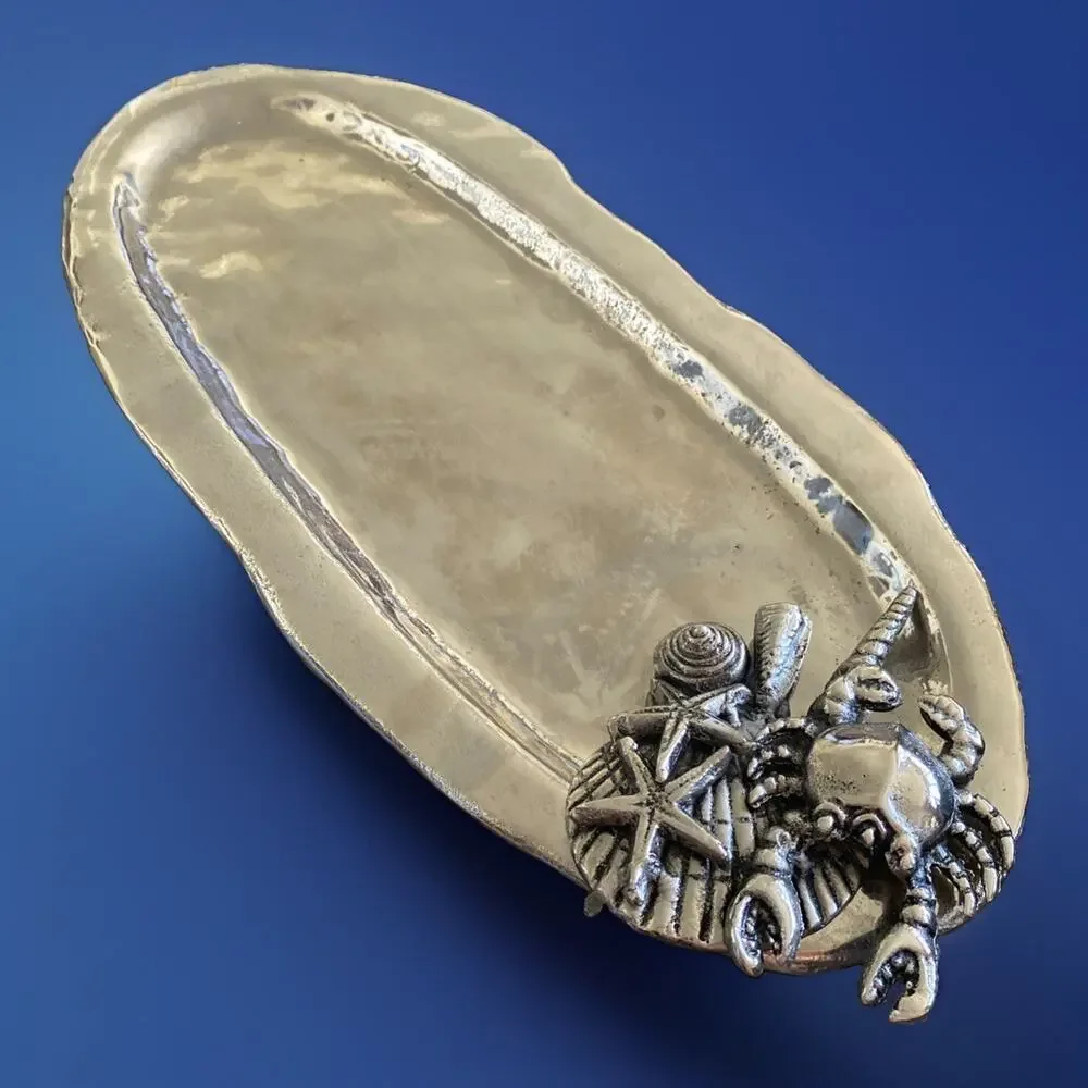 Vintage Nautical Beachy Abbott Polished Aluminum Platter Tray 23