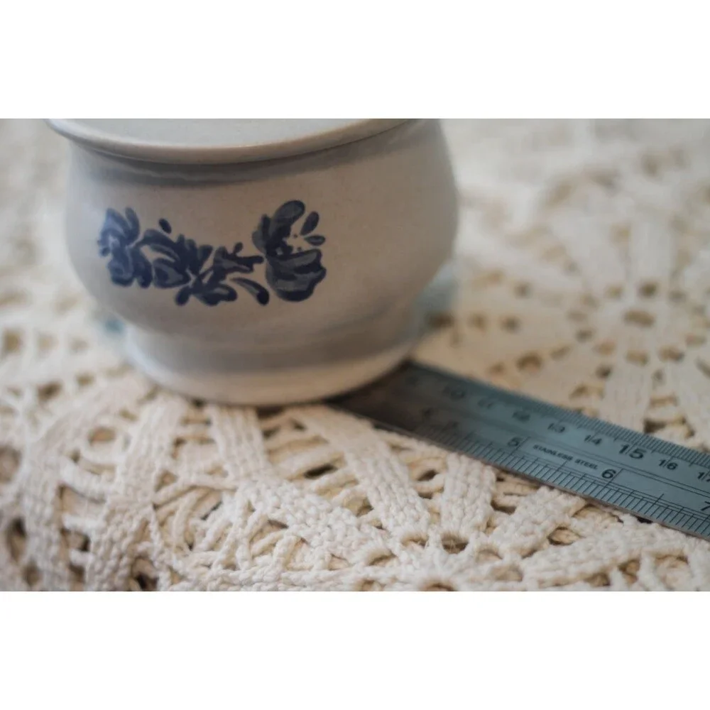Vintage Pfaltzgraff Yorktowne Stoneware Lidded Sugar Bowl Blue Floral on Gray