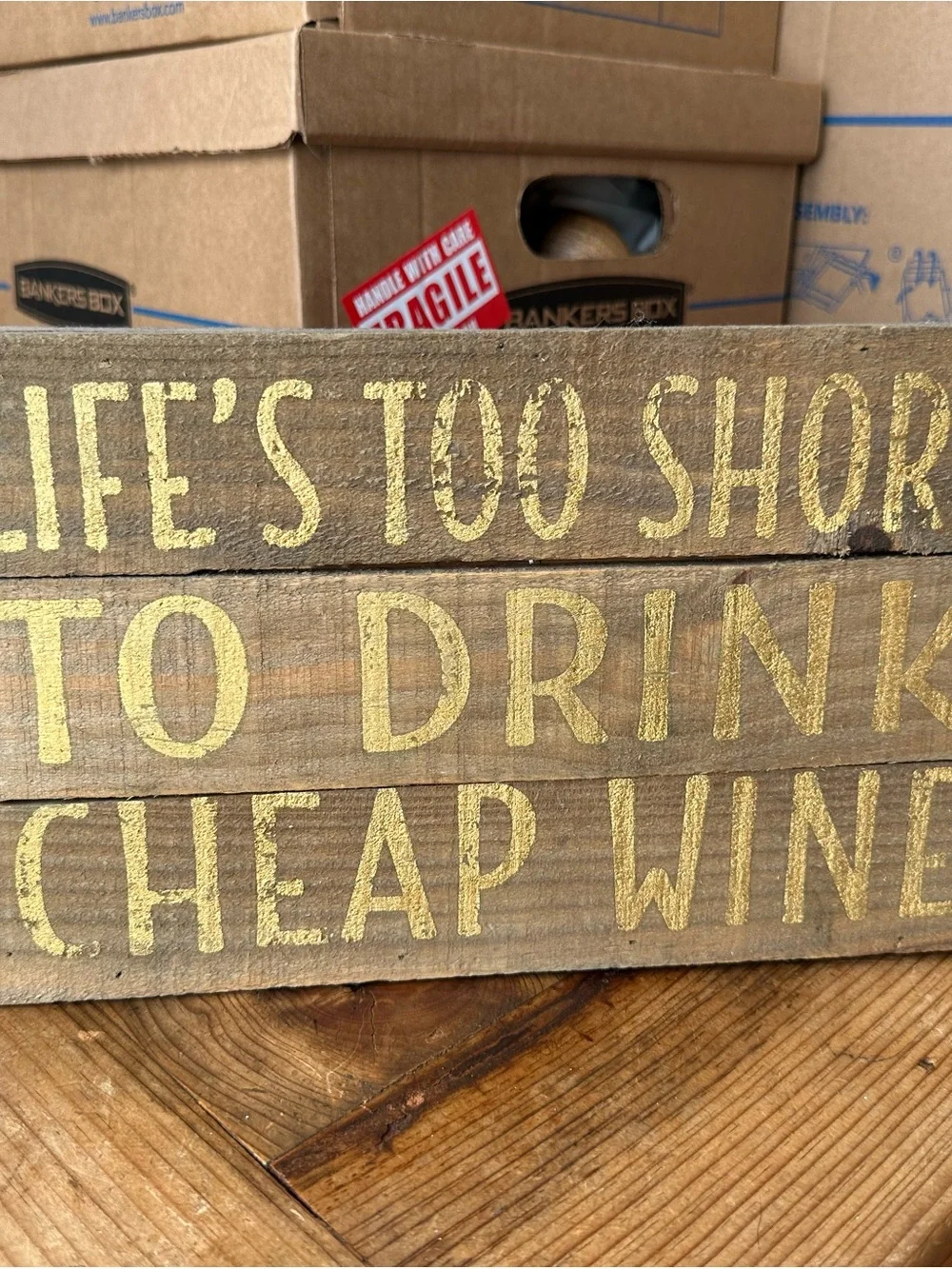 Rustic Wood Wall Sign – Yellow Lettering