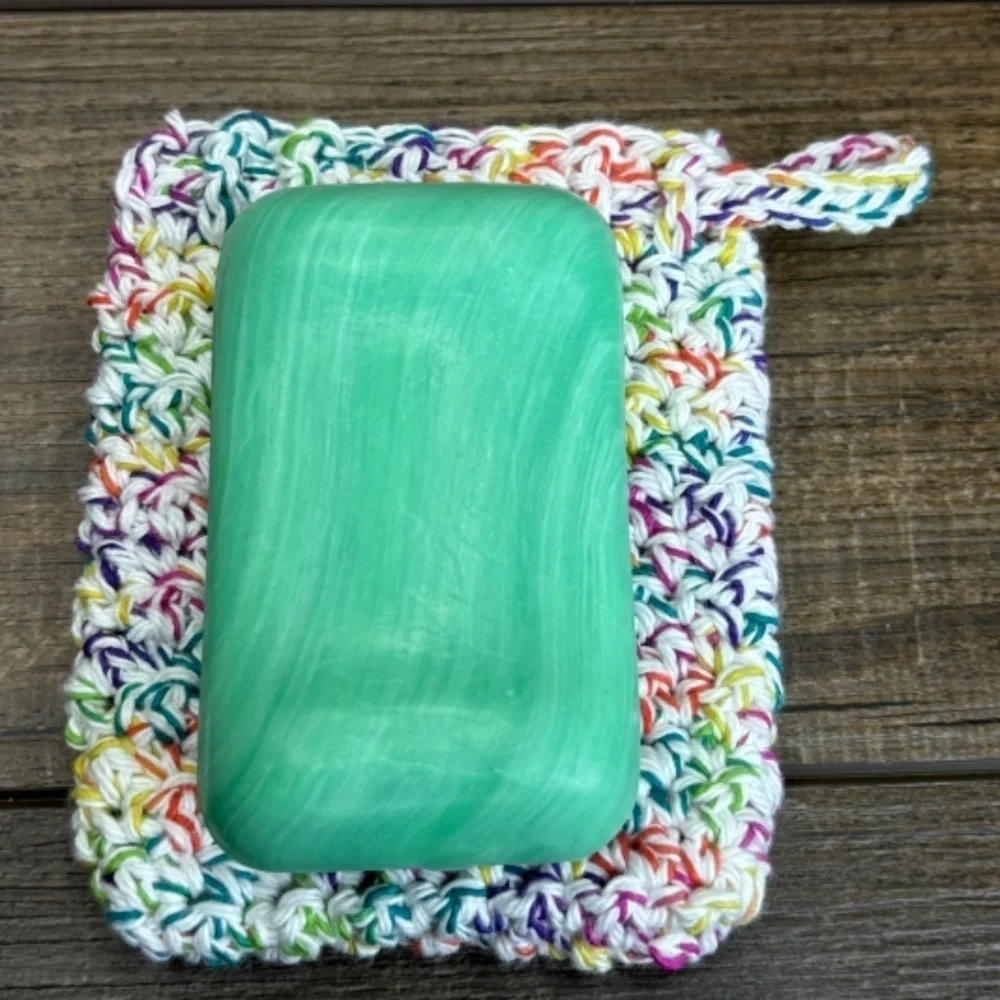 Crochet Bar Soap Saver Cotton Handcrafted Exfoliating‎ Drawstring Pouch Bag