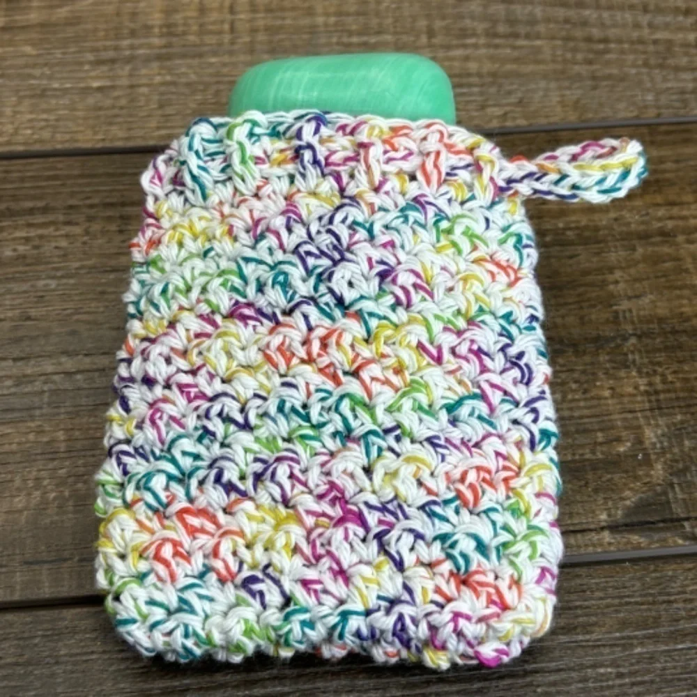 Crochet Bar Soap Saver Cotton Handcrafted Exfoliating‎ Drawstring Pouch Bag