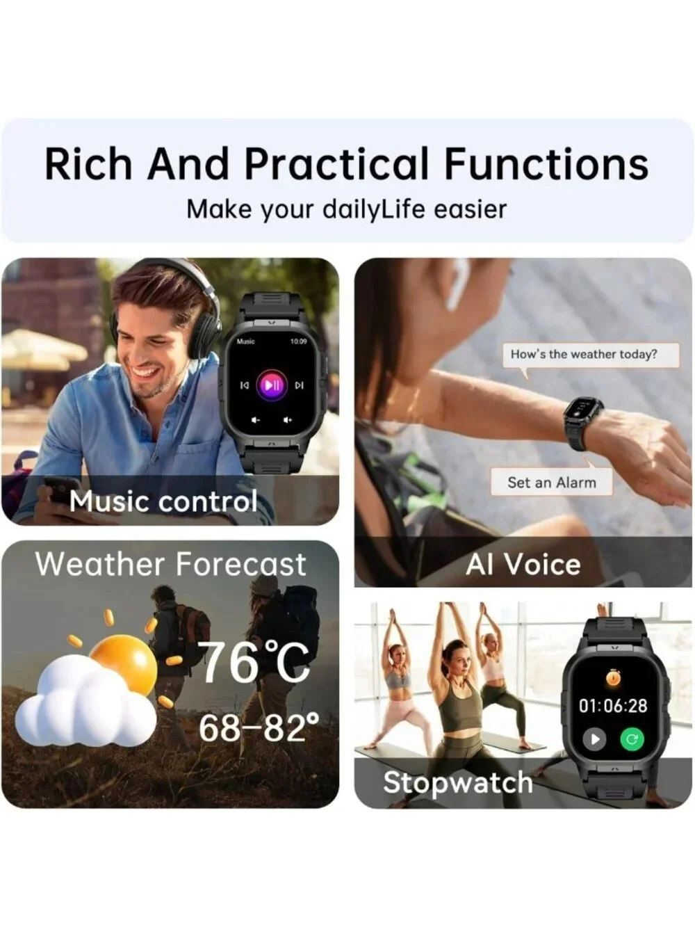Men's Fitness Smart Watch | Waterproof Heart Rate Monitor | Call & Text Alerts