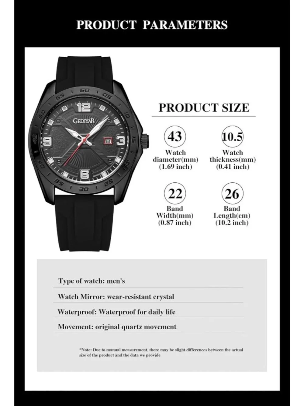 Men's All Black Analog Quartz Sport Stylish Waterproof Silicone Band Wrist Watch