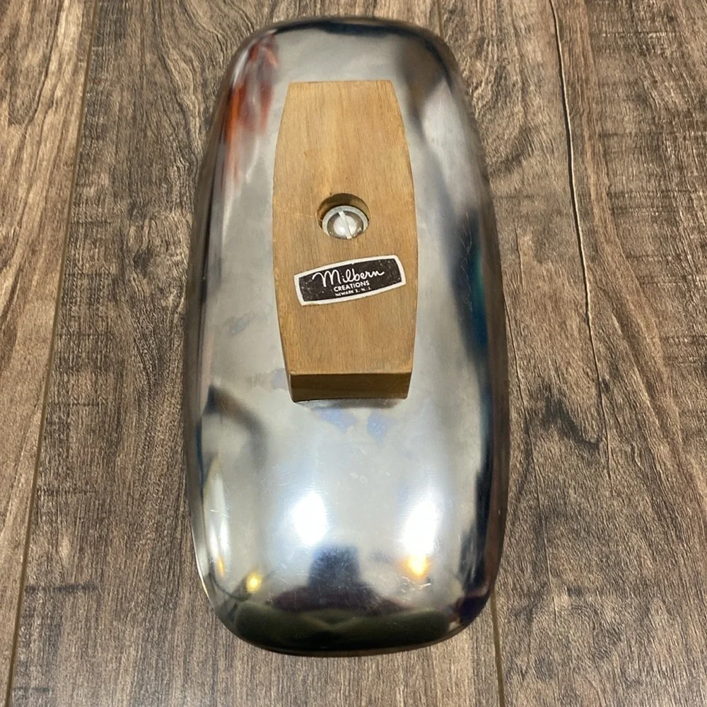 Vintage MCM Milbern Chrome and wood Tray 9.5” x 4”