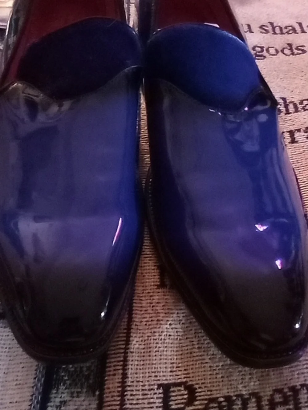 Mens Glossy Navy Slip-On Loafers