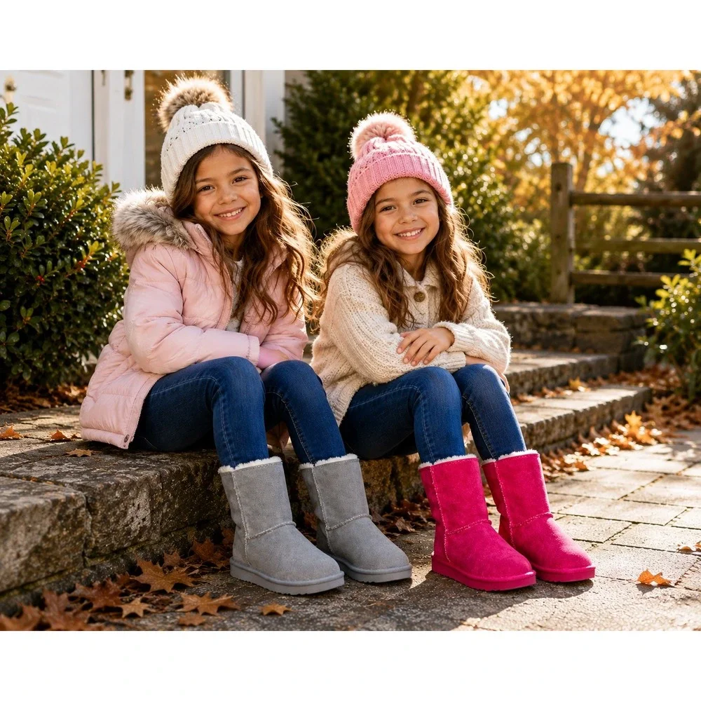 Livboots Kids  Faux Suede Shearling Lined Winter Boots Gray Pink Size M 10-11