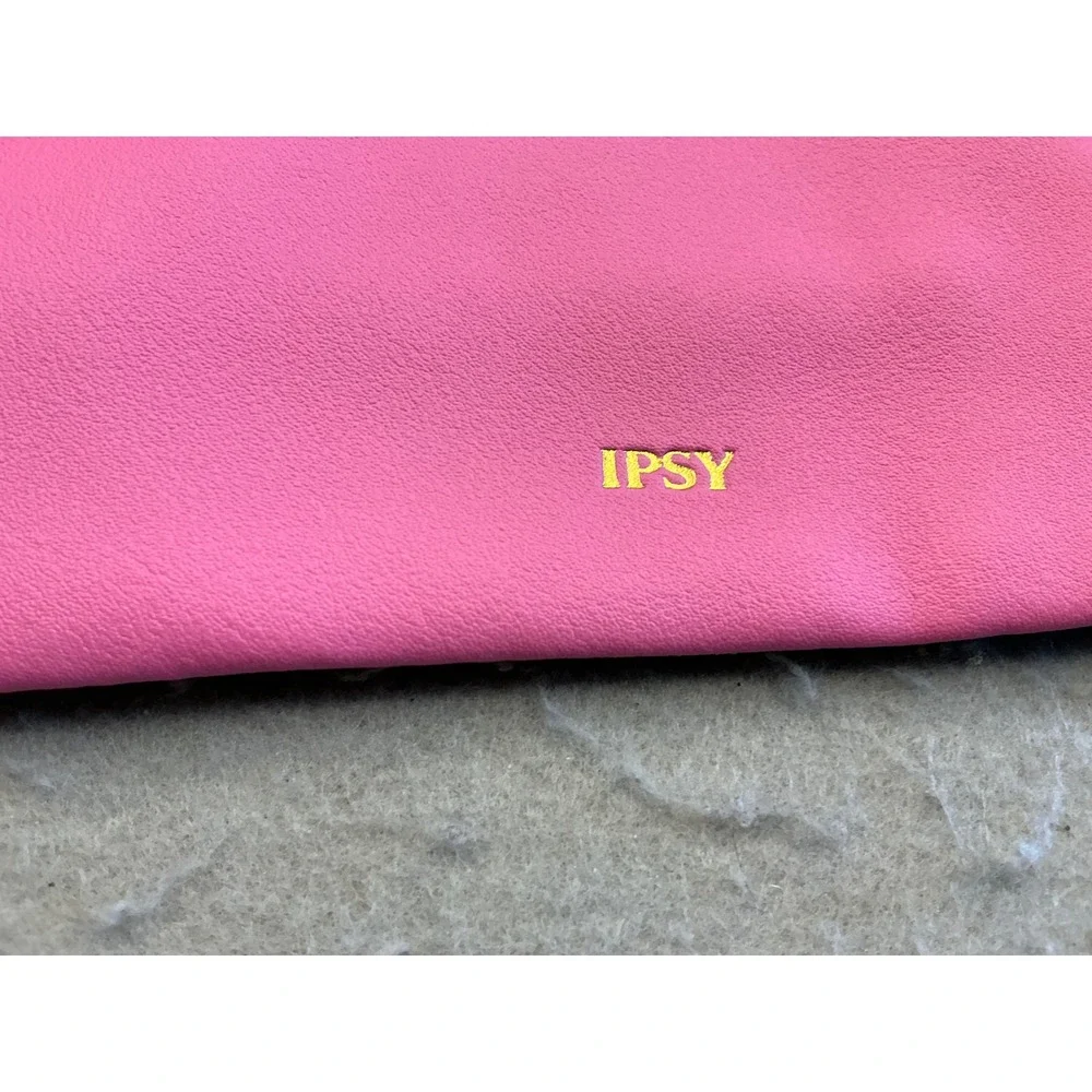 Ipsy Makeup Bag Pink Green Glitter Two Tone Cosmetic Pouch Gold Ball Zipper S