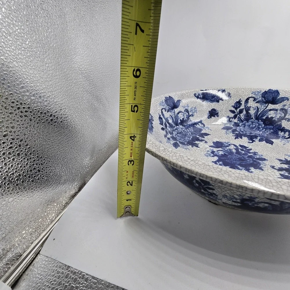 VTG 90s Bombay Chinese Floral Porcelain Bowl Crackle Finish Heavy 12
